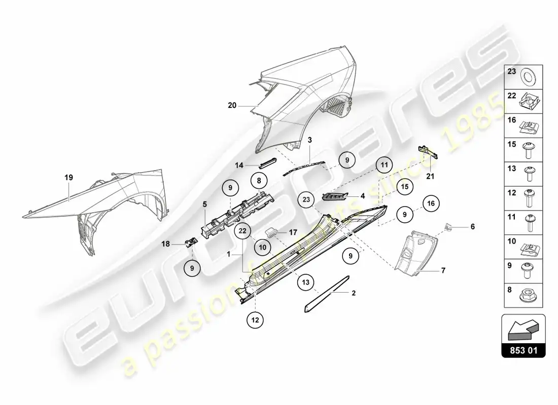 lamborghini performante spyder (2020) lower external side member for wheel housing parts diagram