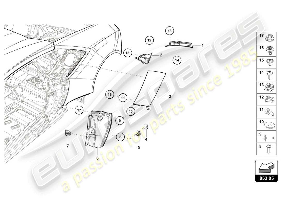 lamborghini 2023 (evo coupe 2wd) cover plate for side member part diagram