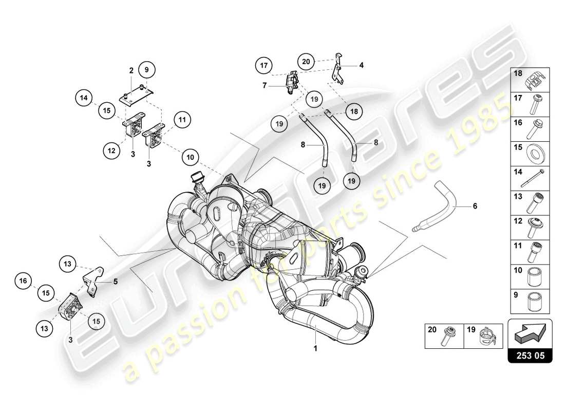 lamborghini evo coupe (2023) silencer part diagram