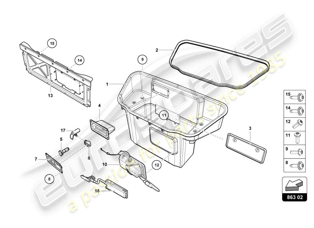 lamborghini 2023 (evo spyder) luggage compartment lining part diagram