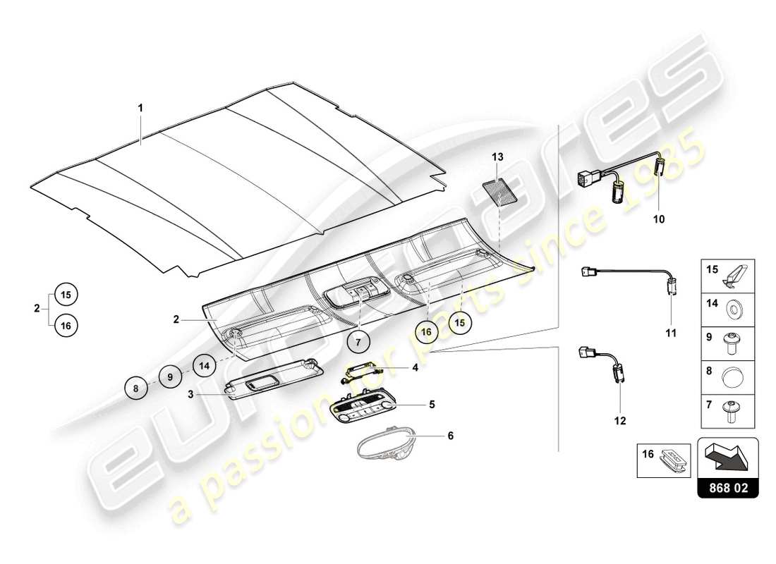 lamborghini evo coupe 2wd (2021) roof trim part diagram