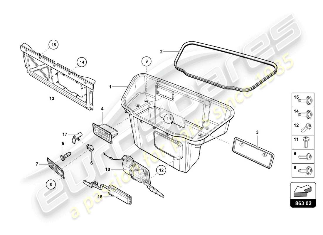 lamborghini evo coupe (2023) luggage compartment lining part diagram