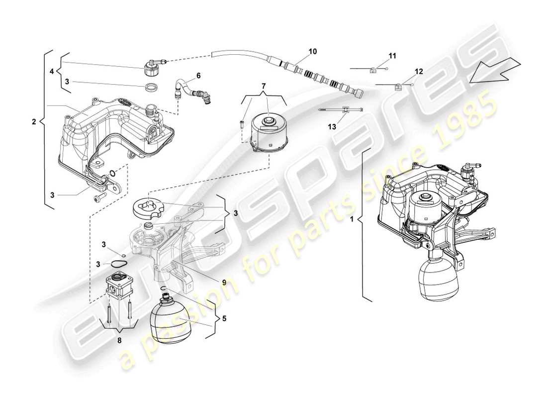 lamborghini lp560-4 coupe fl ii (2013) hydraulic system and fluid container with connect. pieces part diagram