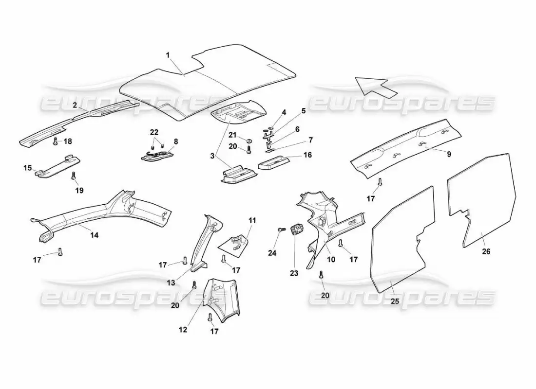 lamborghini murcielago lp670 passenger compartment trims parts diagram