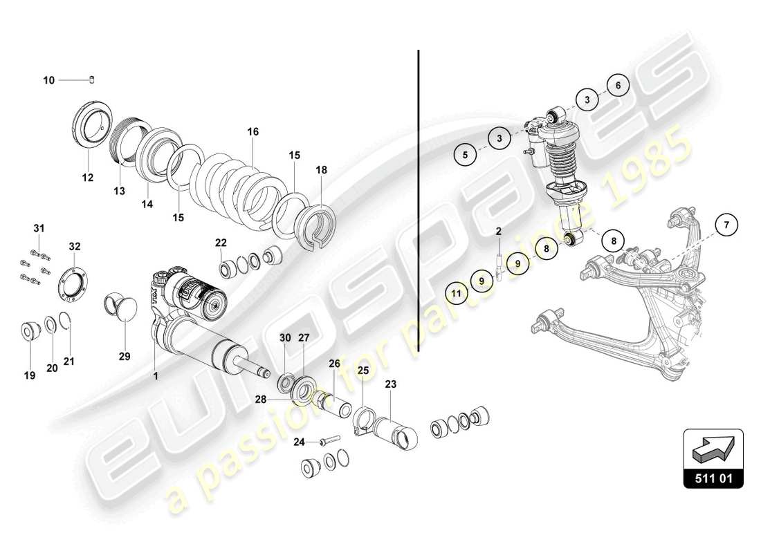 lamborghini super trofeo (2015) rear suspension part diagram