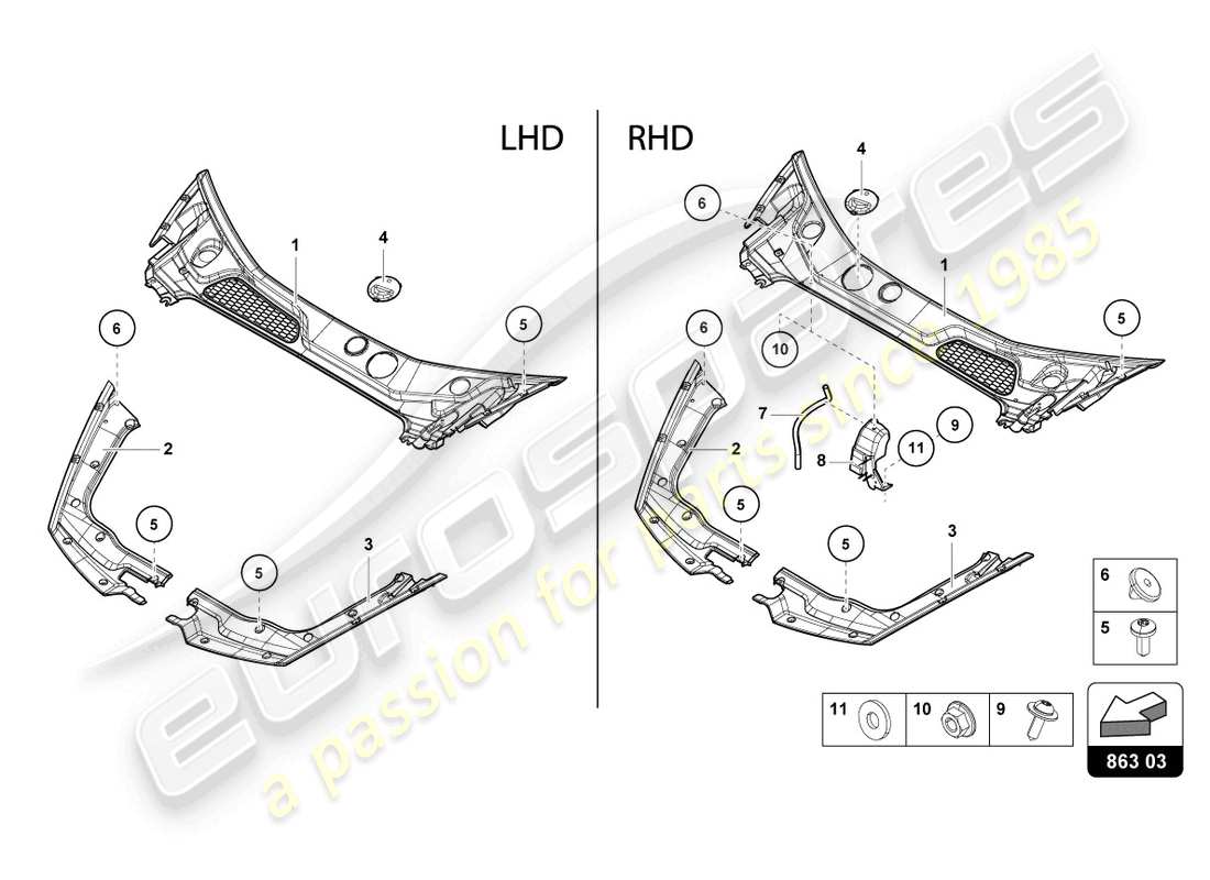 lamborghini evo spyder (2023) front end cover part diagram