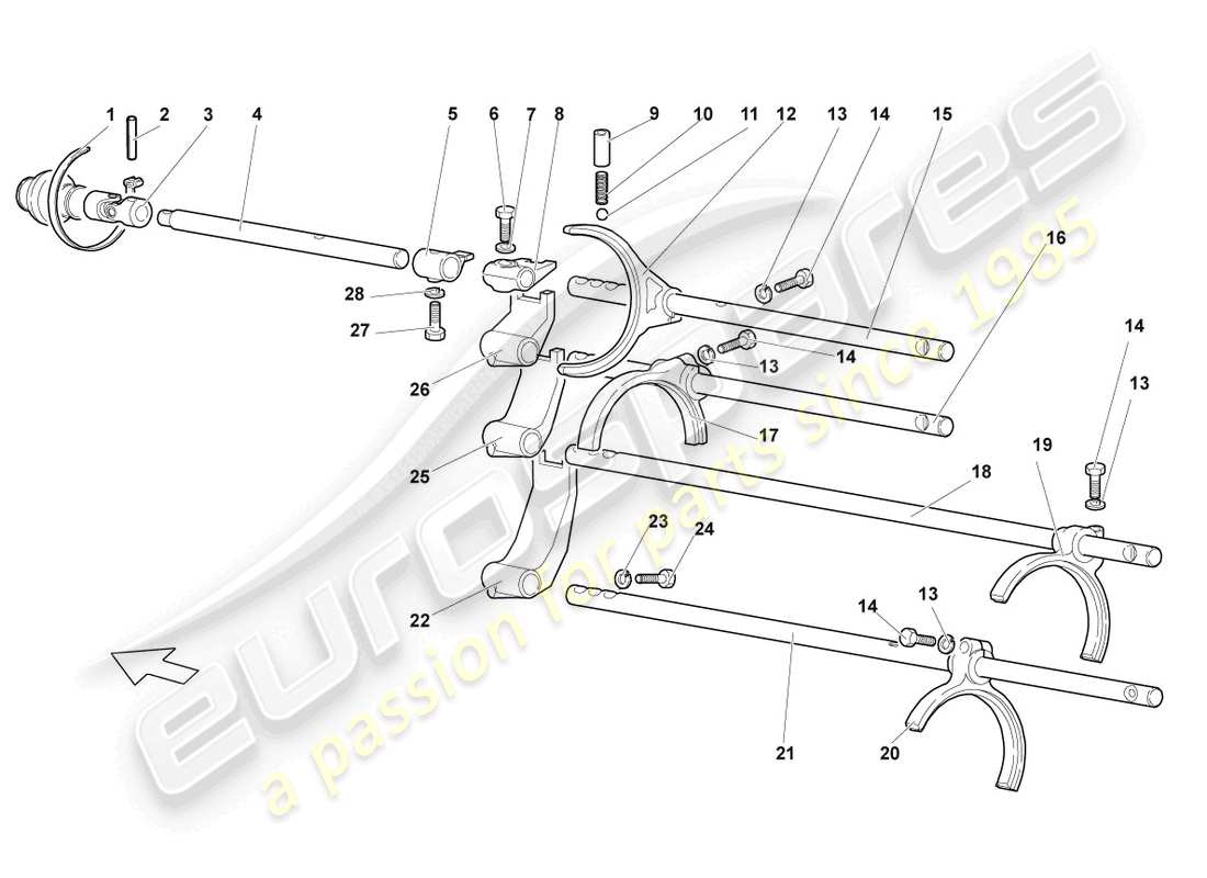 lamborghini lp640 roadster (2008) selector mechanism parts diagram