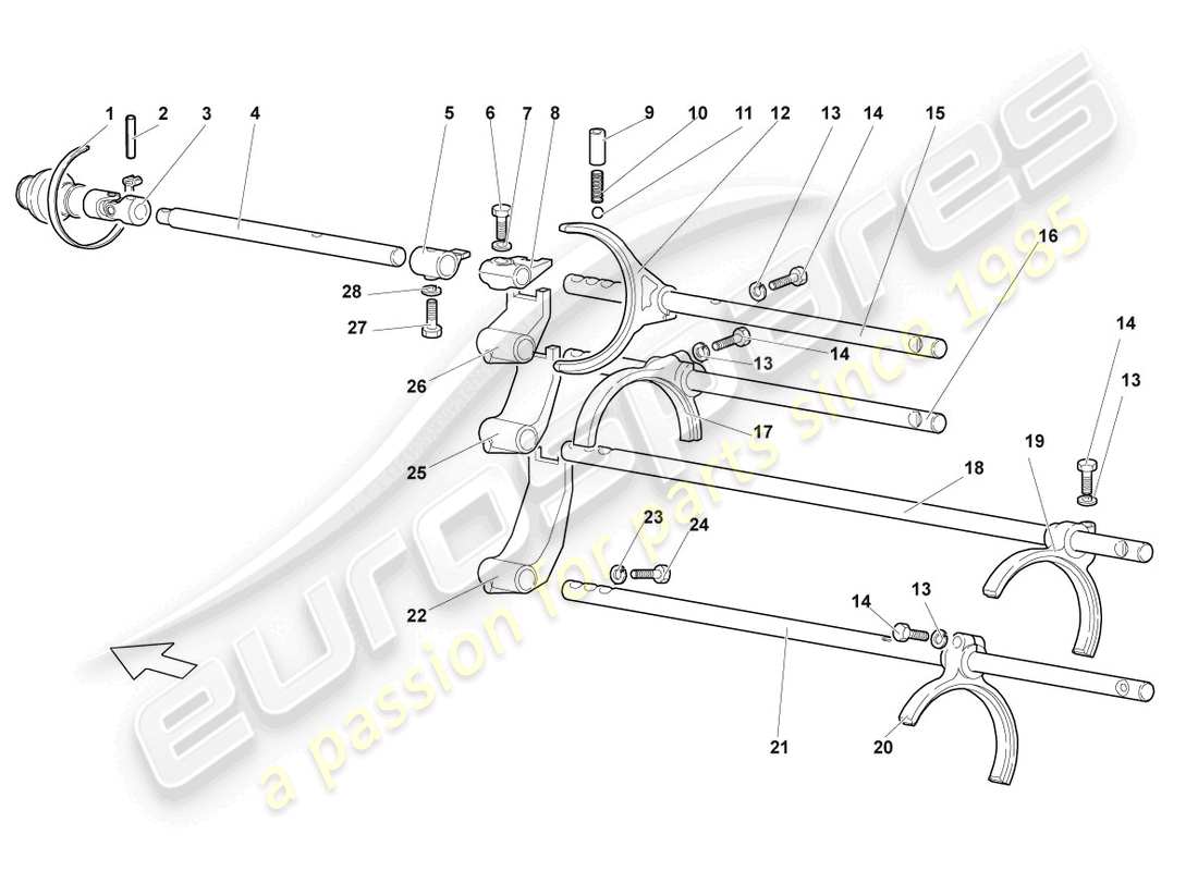 lamborghini lp640 roadster (2008) selector mechanism part diagram