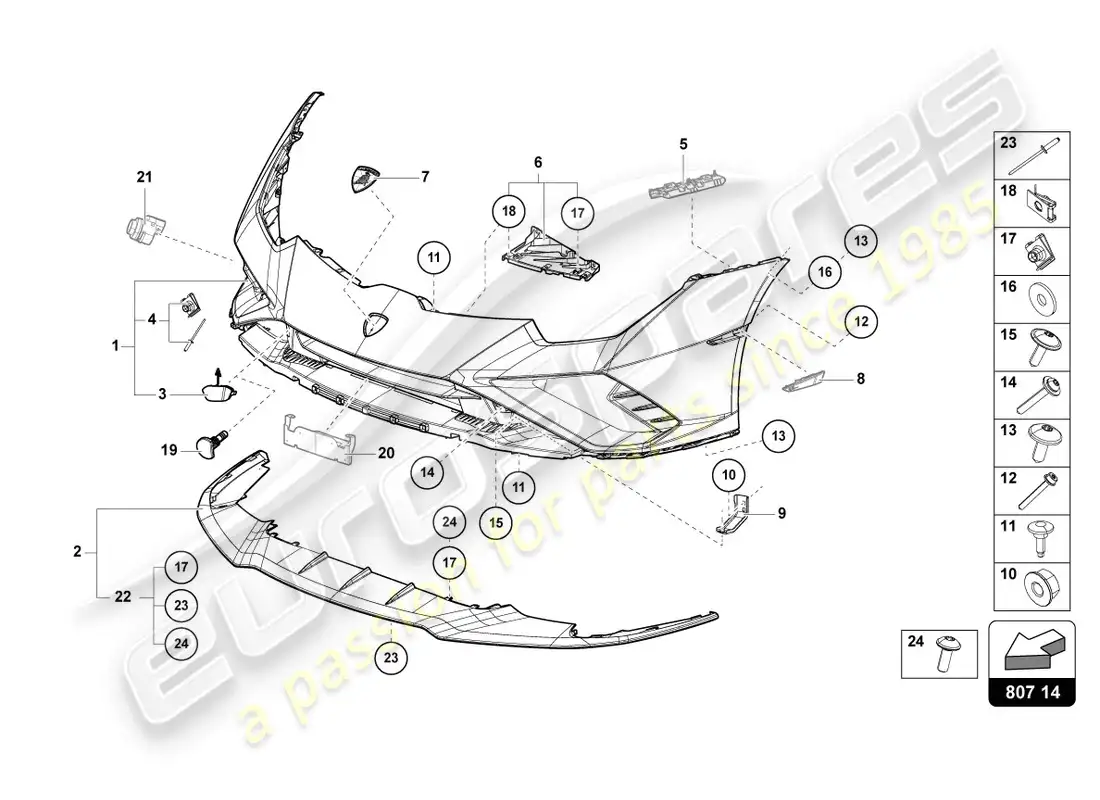 lamborghini evo coupe 2wd (2020) bumper parts diagram