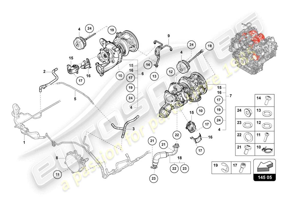 lamborghini urus performante (2023) exhaust gas turbocharger part diagram