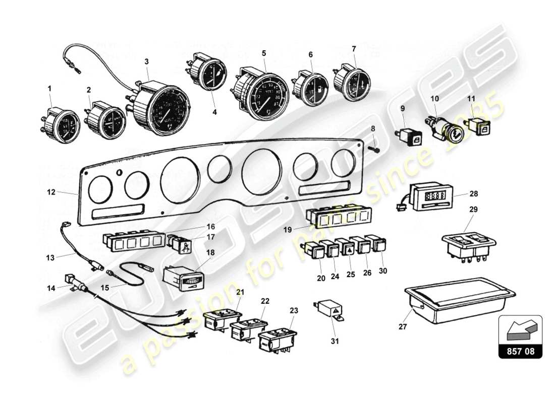 lamborghini countach 25th anniversary (1989) instrument cluster part diagram