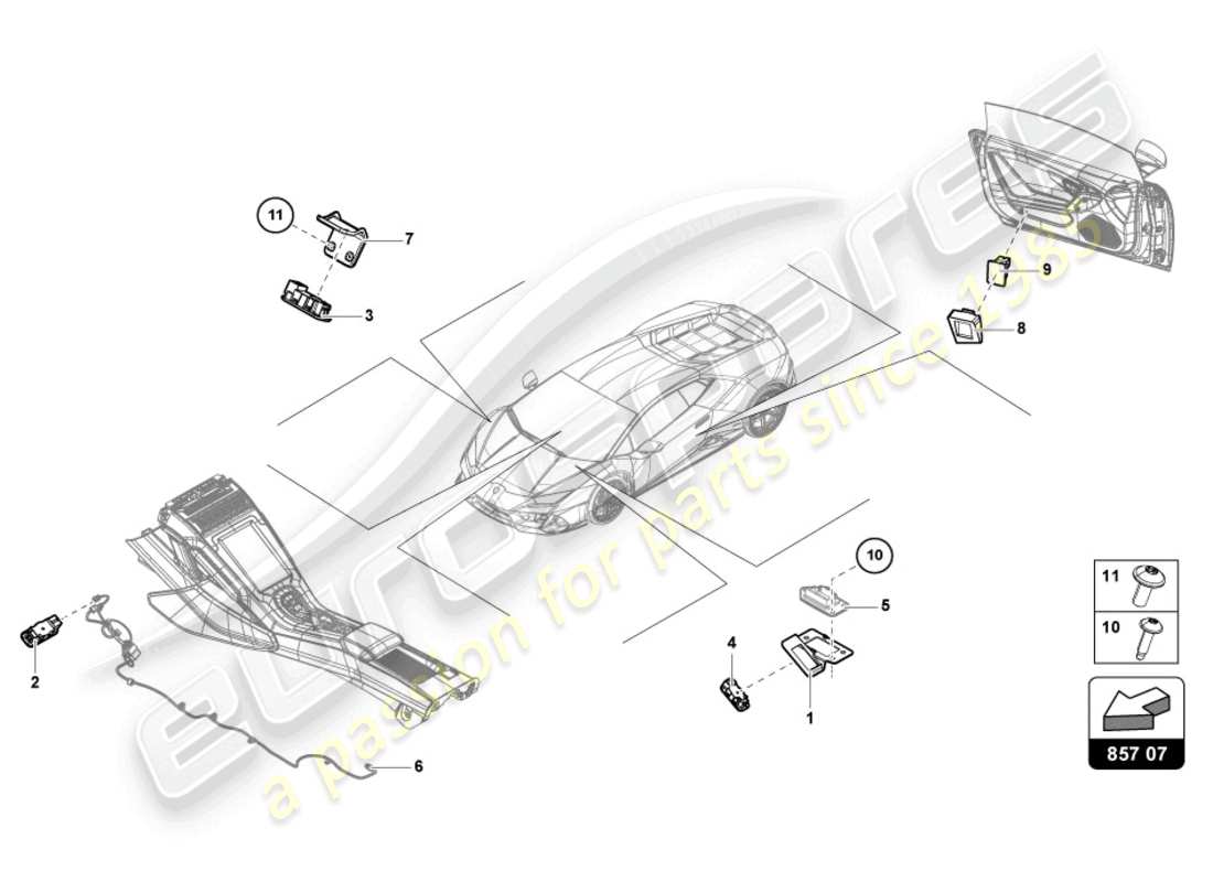 lamborghini evo spyder (2022) single parts for interior and reading light part diagram