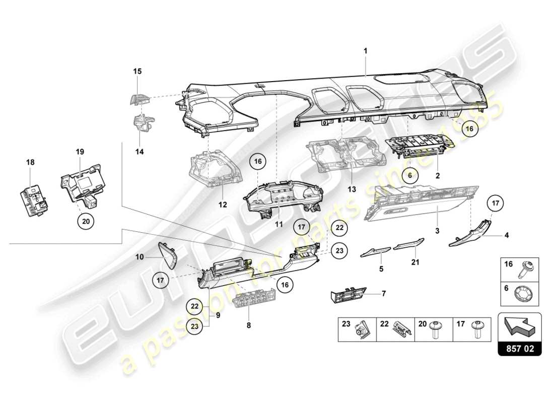 lamborghini evo spyder (2023) instrument panel trim parts diagram