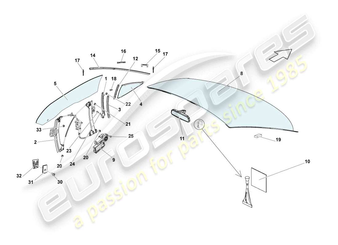 lamborghini lp570-4 spyder performante (2013) window glasses part diagram