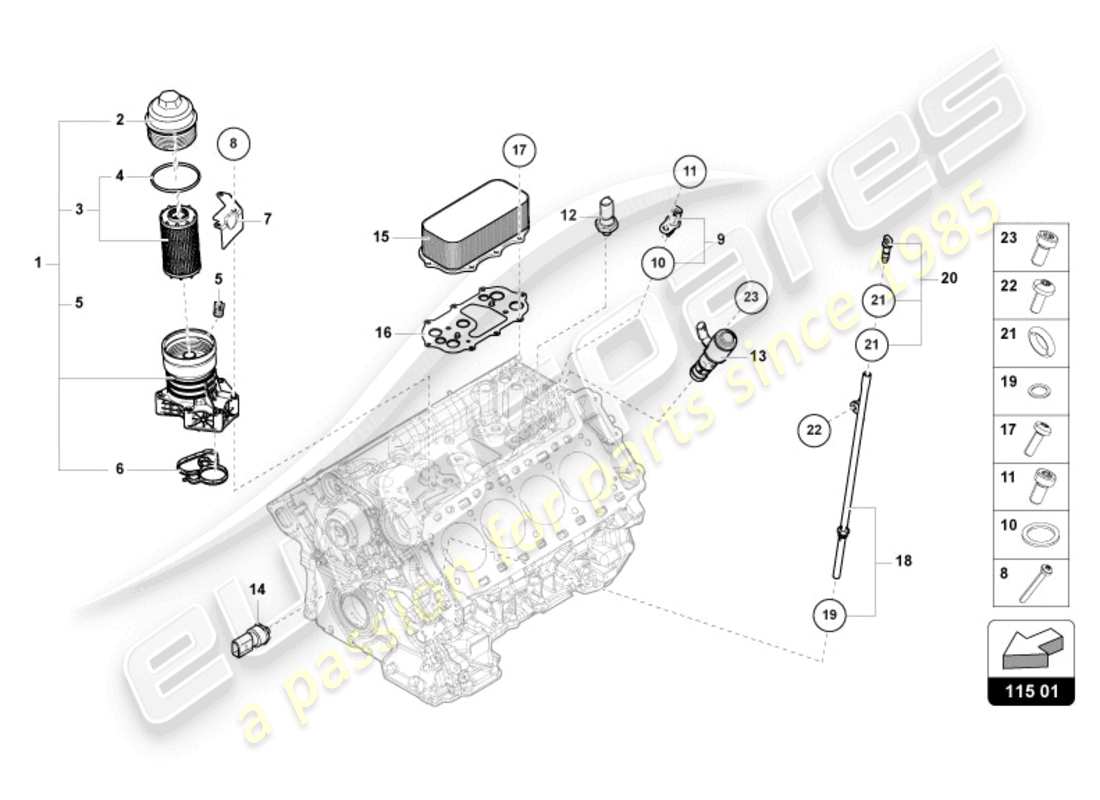 lamborghini urus (2019) oil filter element part diagram