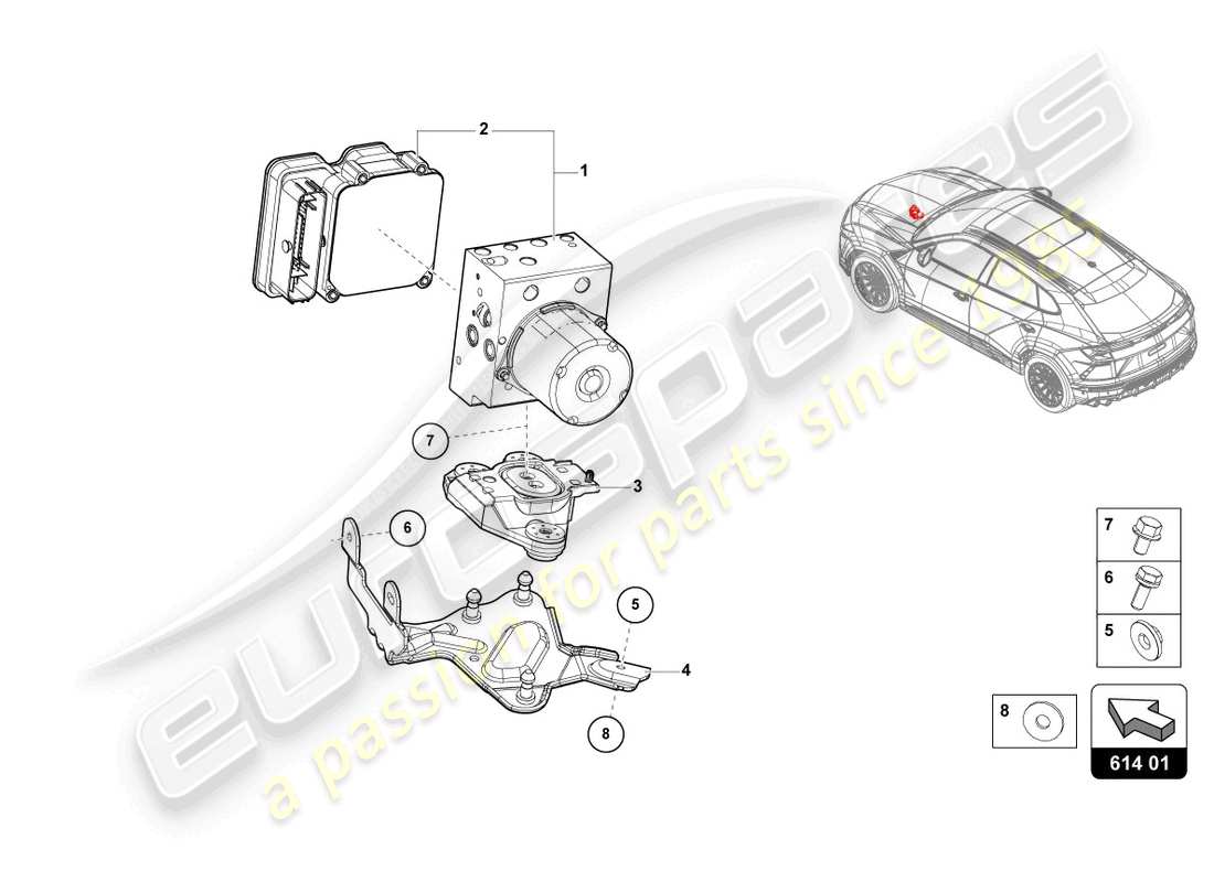 lamborghini urus performante (2023) abs unit with control unit part diagram