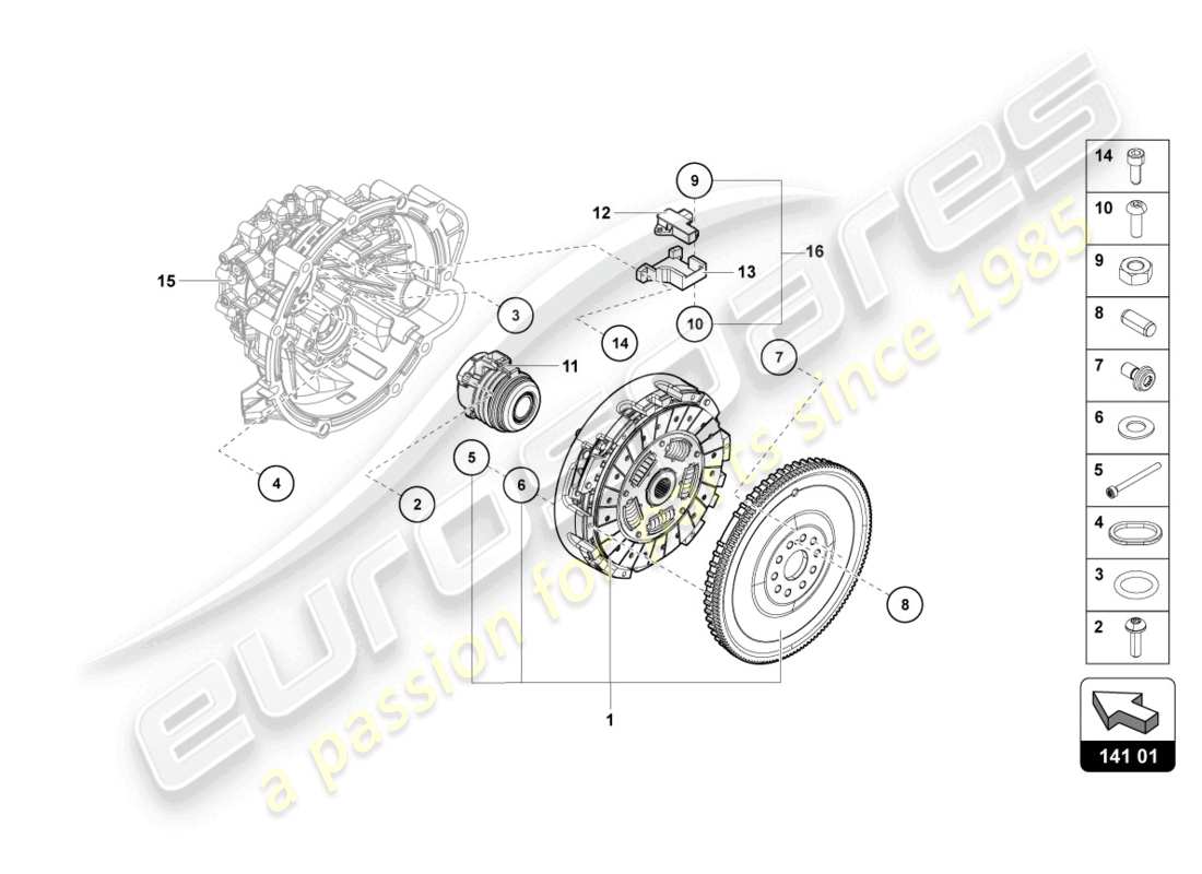lamborghini 2022 (lp770-4 svj coupe) flywheel with clutch parts diagram