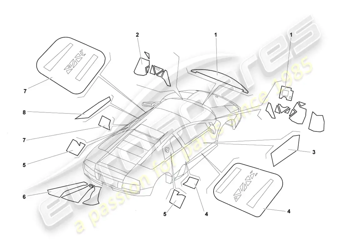 lamborghini murcielago coupe (2003) flame protection rhd parts diagram