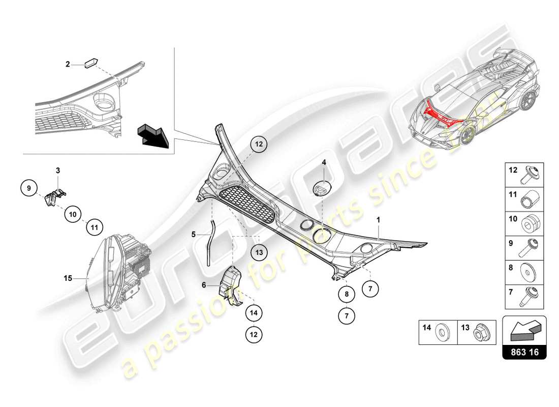 lamborghini sto (2023) front end cover part diagram