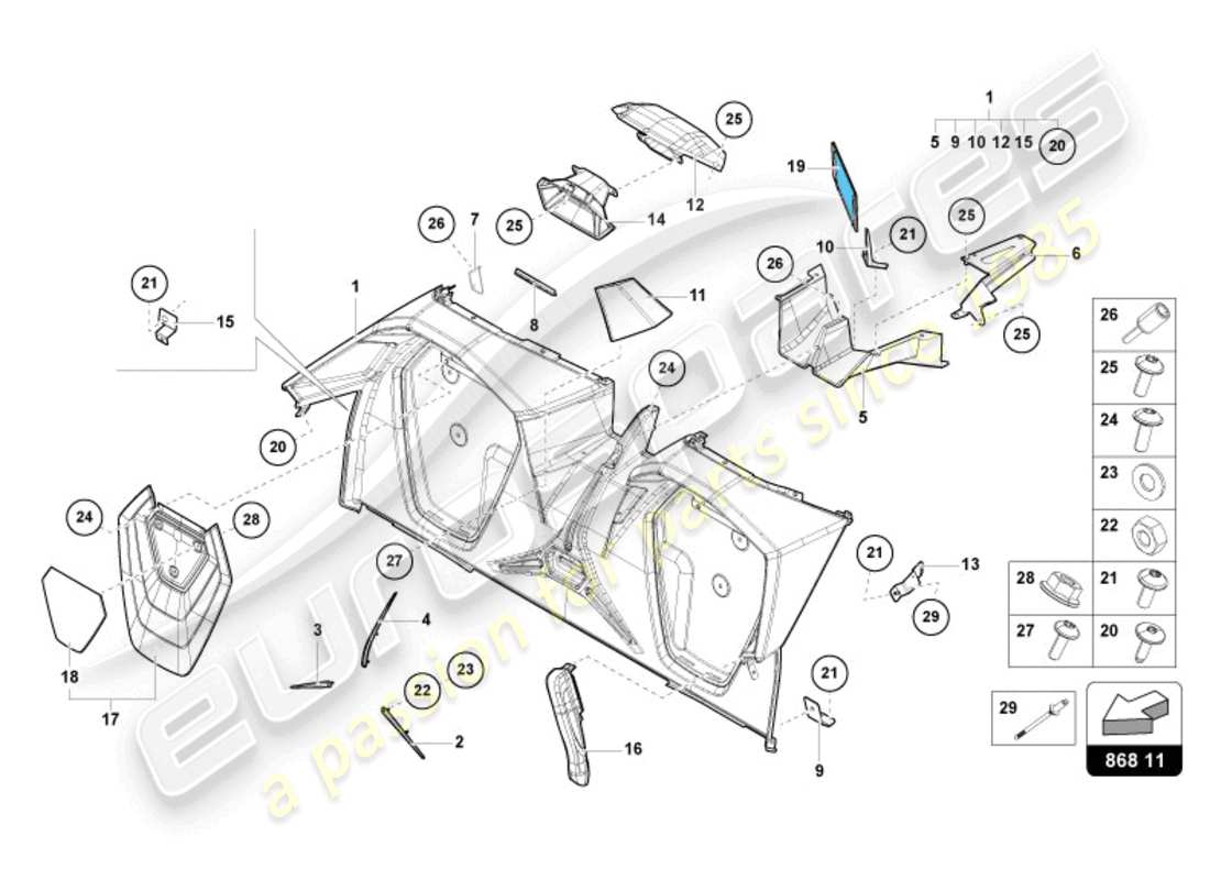 lamborghini sian roadster (2021) rear panel trim part diagram