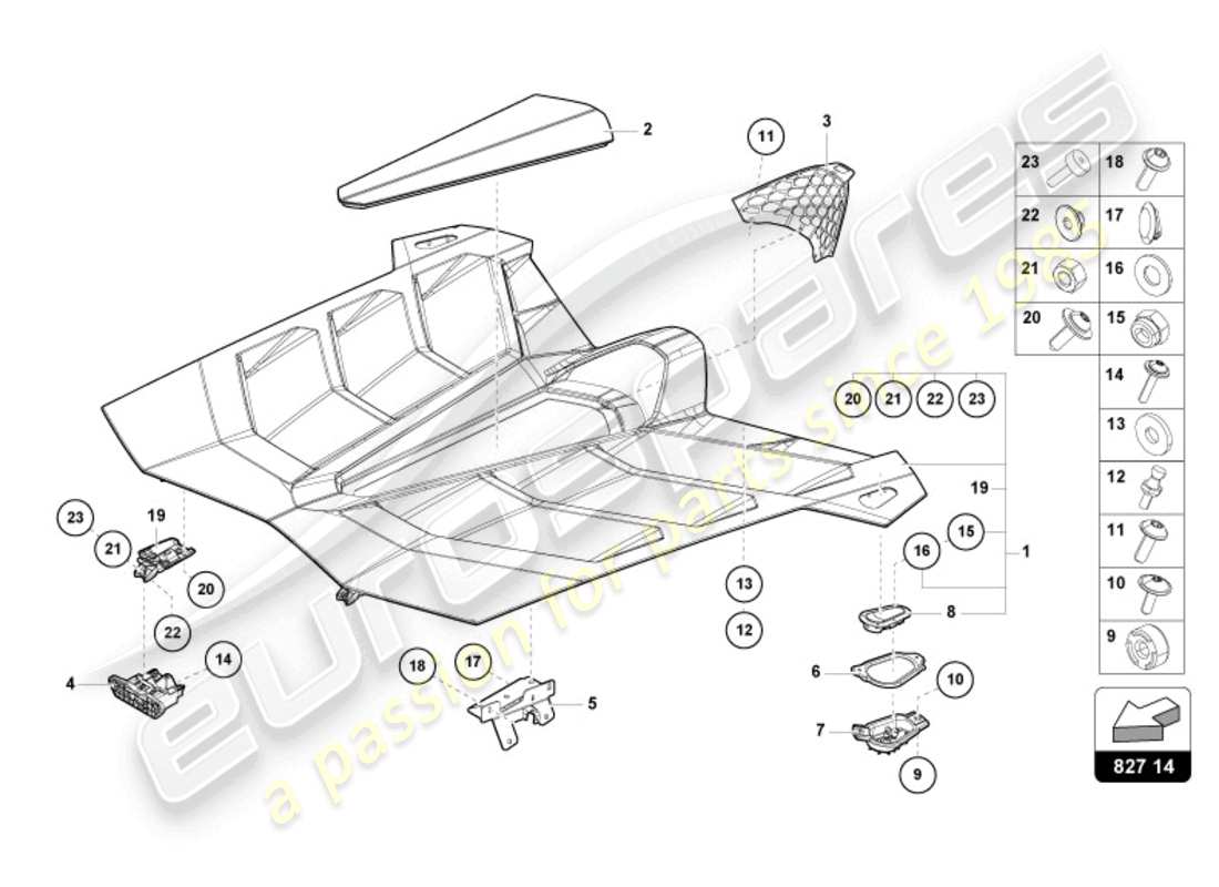 lamborghini 2022 (lp770-4 svj coupe) engine cover with insp. cover parts diagram