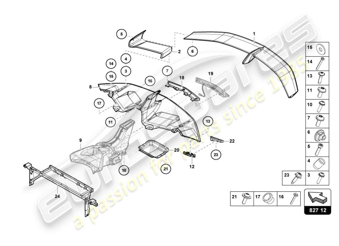 lamborghini 2022 (lp770-4 svj roadster) rear spoiler parts diagram
