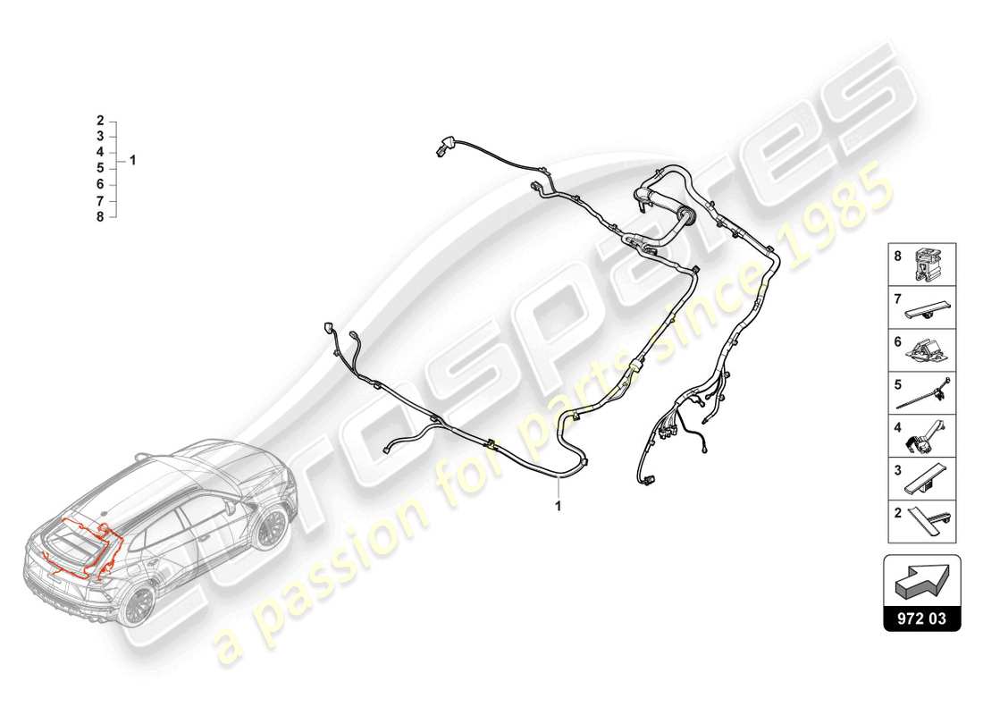 lamborghini urus performante (2023) cable set for tailgate part diagram