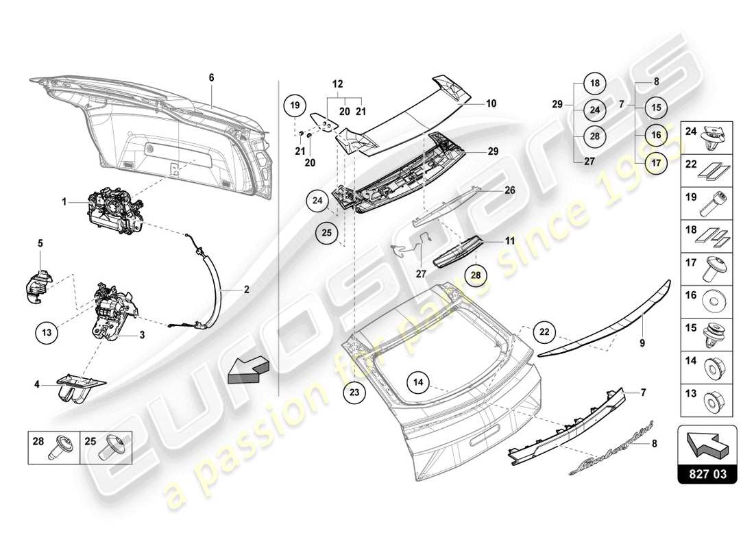 lamborghini urus performante (2023) spoiler for rear lid rear part diagram