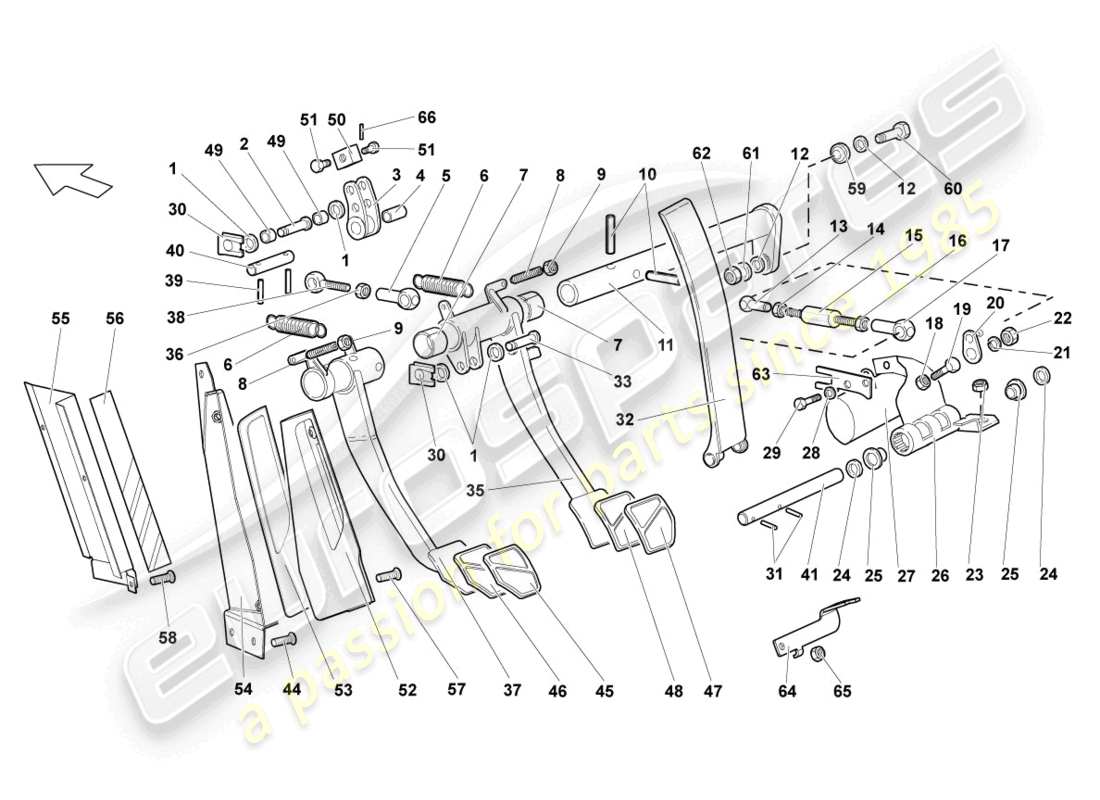 lamborghini lp640 roadster (2010) brake and accel. lever mech. parts diagram