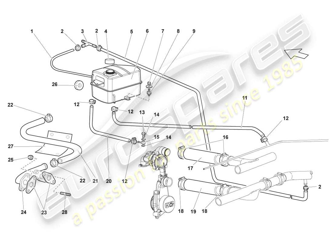 lamborghini lp640 roadster (2010) coolant cooling system part diagram
