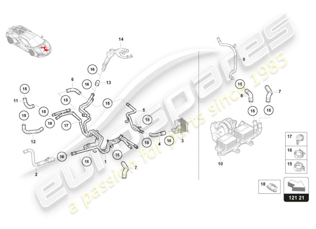 lamborghini revuelto coupe (2024) coolant cooling system - high voltage cooling part diagram