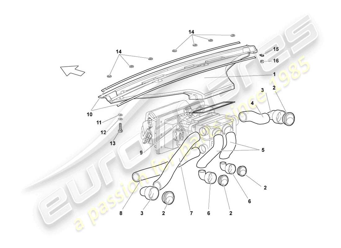 lamborghini lp640 coupe (2010) air and footwell heater ducts, air hoses and vents part diagram