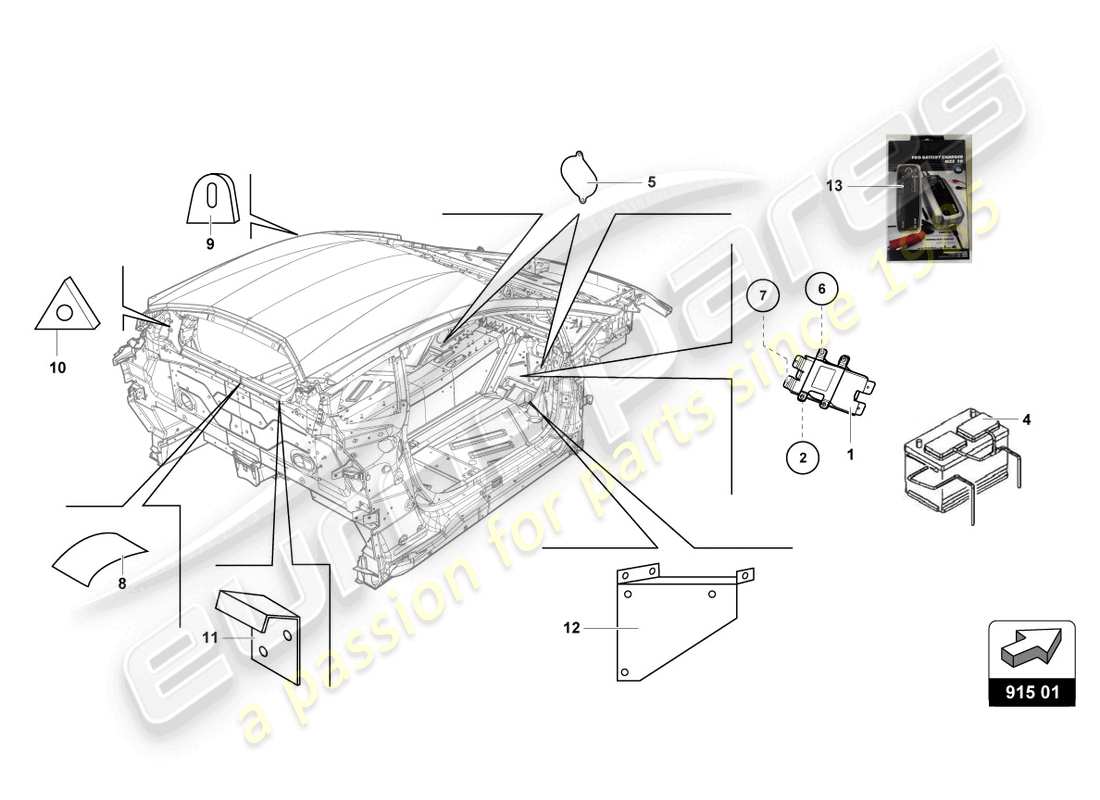 lamborghini super trofeo (2015) battery - battery mounting part diagram