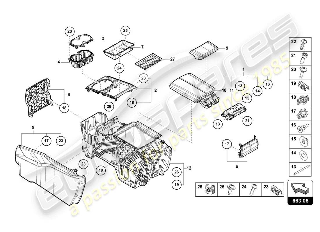 lamborghini urus performante (2023) armrest part diagram