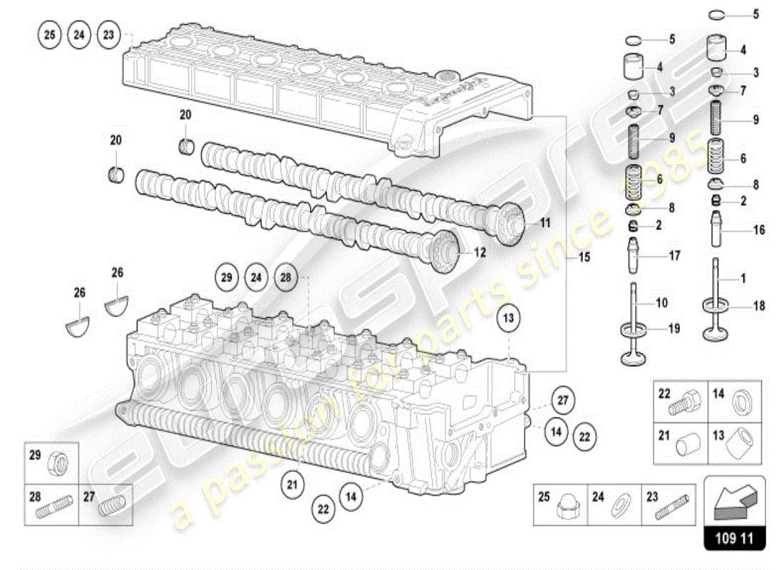 lamborghini diablo vt (1999) left head camshaft parts diagram