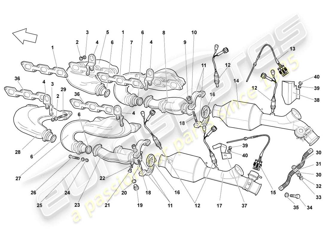 lamborghini lp640 roadster (2008) exhaust manifolds part diagram