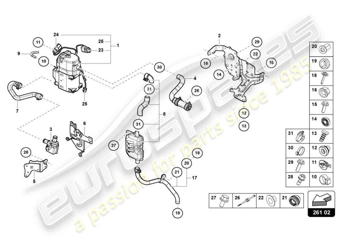 lamborghini urus (2019) auxiliary heater for coolant circuit part diagram