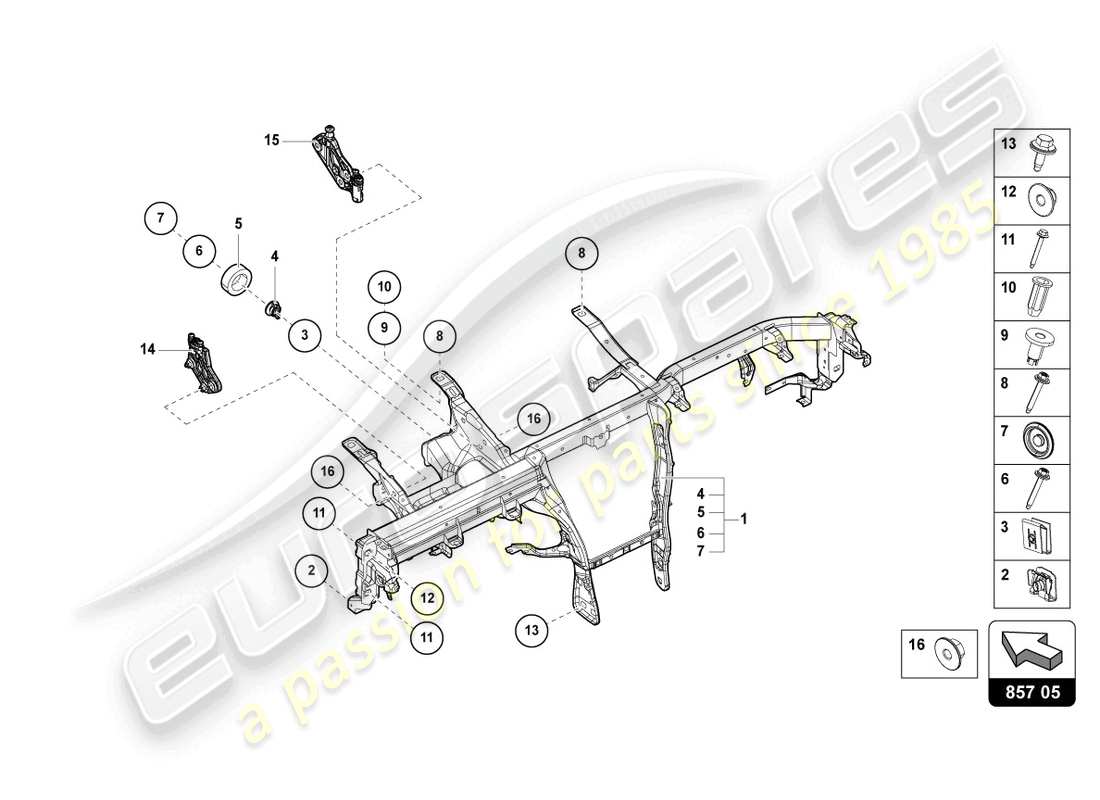 lamborghini urus performante (2023) cross member for dash panel part diagram