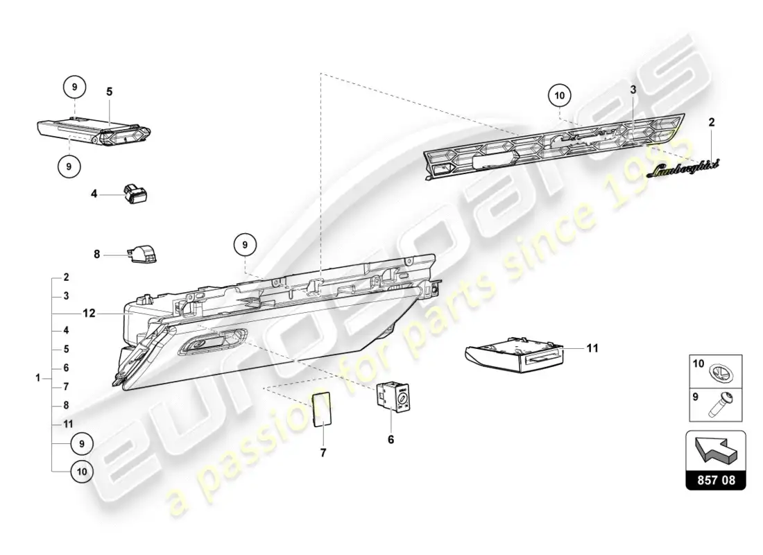 lamborghini lp600-4 zhong coupe (2016) glove compartment parts diagram