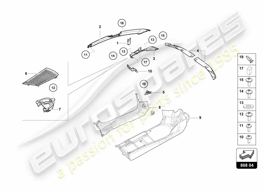 lamborghini lp600-4 zhong coupe (2015) pillar trim inner parts diagram