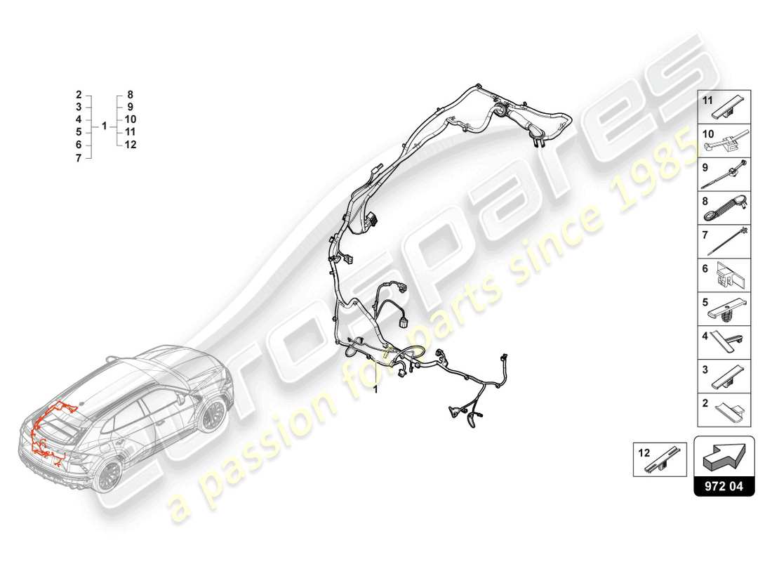 lamborghini urus performante (2023) cable set for tailgate part diagram