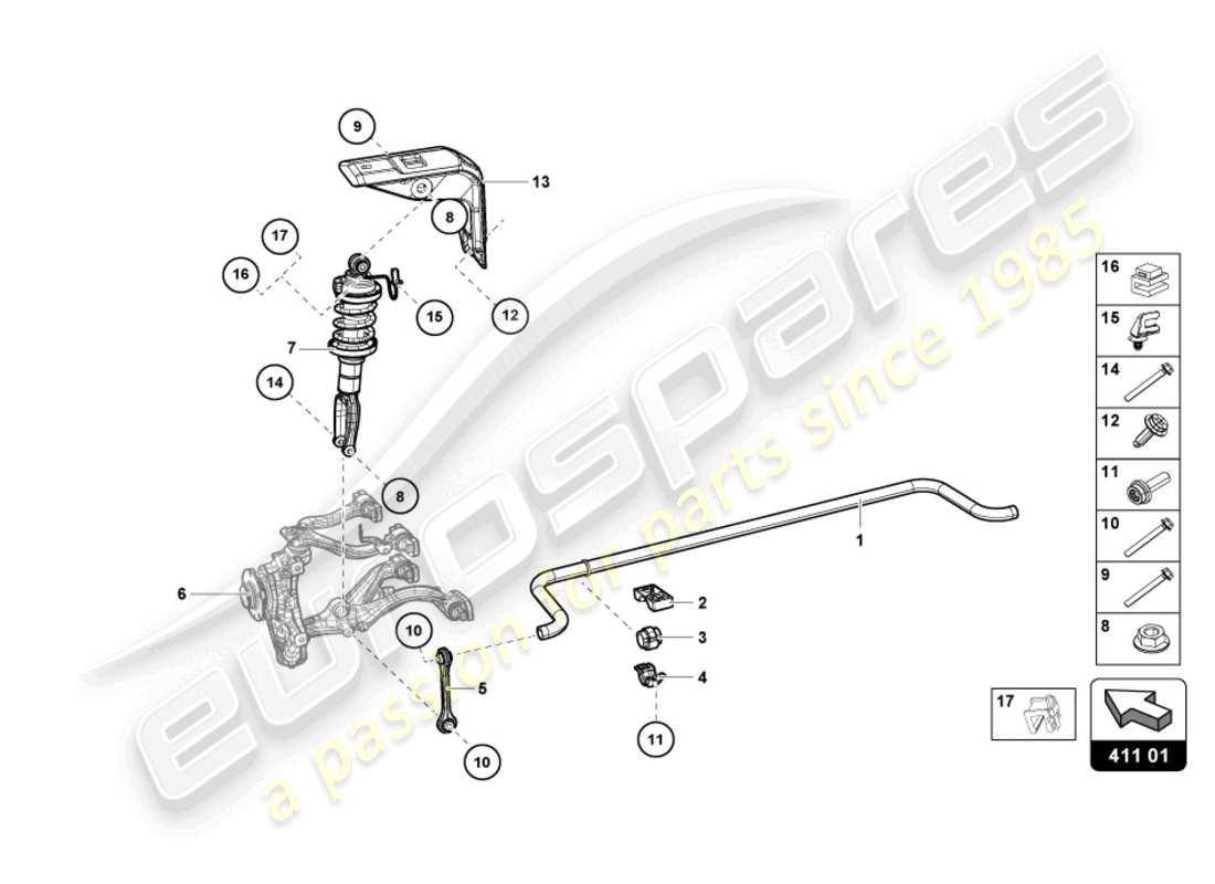 lamborghini evo spyder (2022) shock absorbers front part diagram