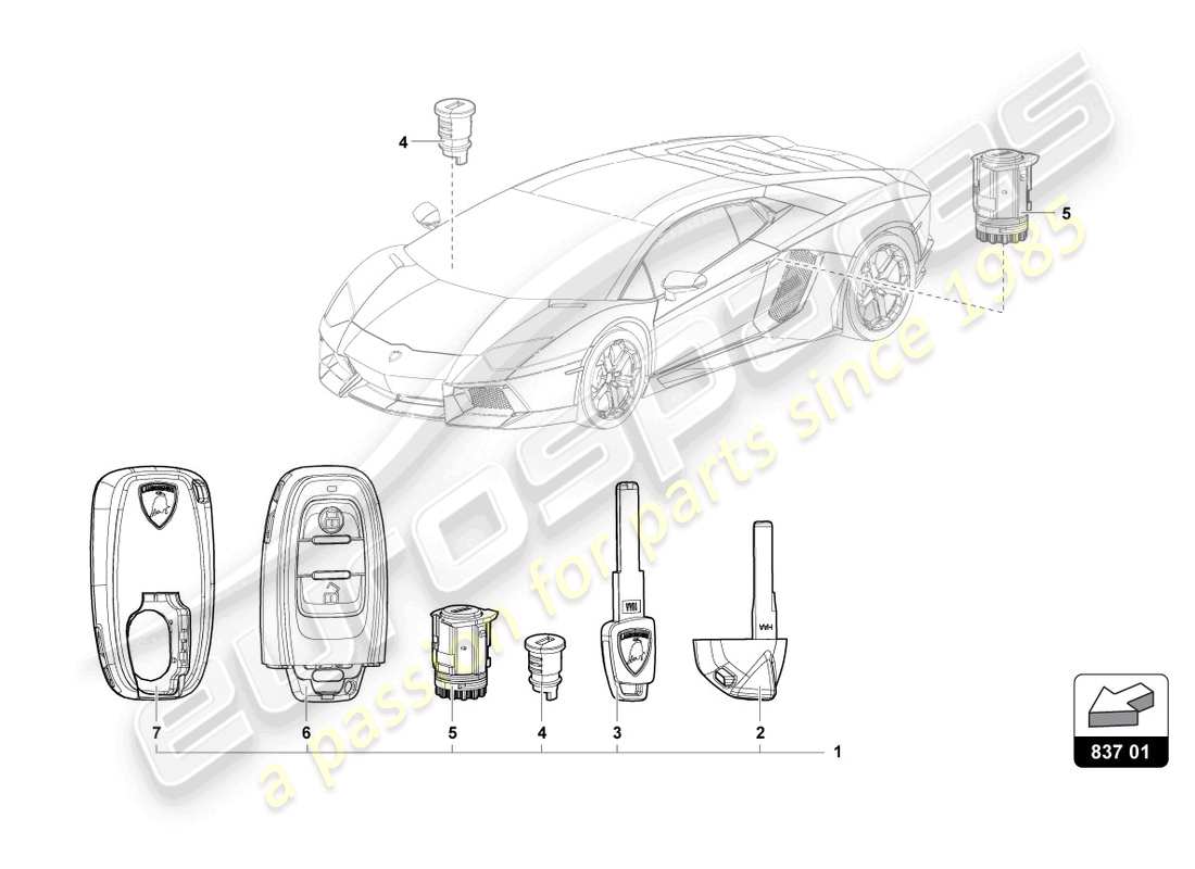 lamborghini lp770-4 svj coupe (2022) lock cylinder with keys part diagram