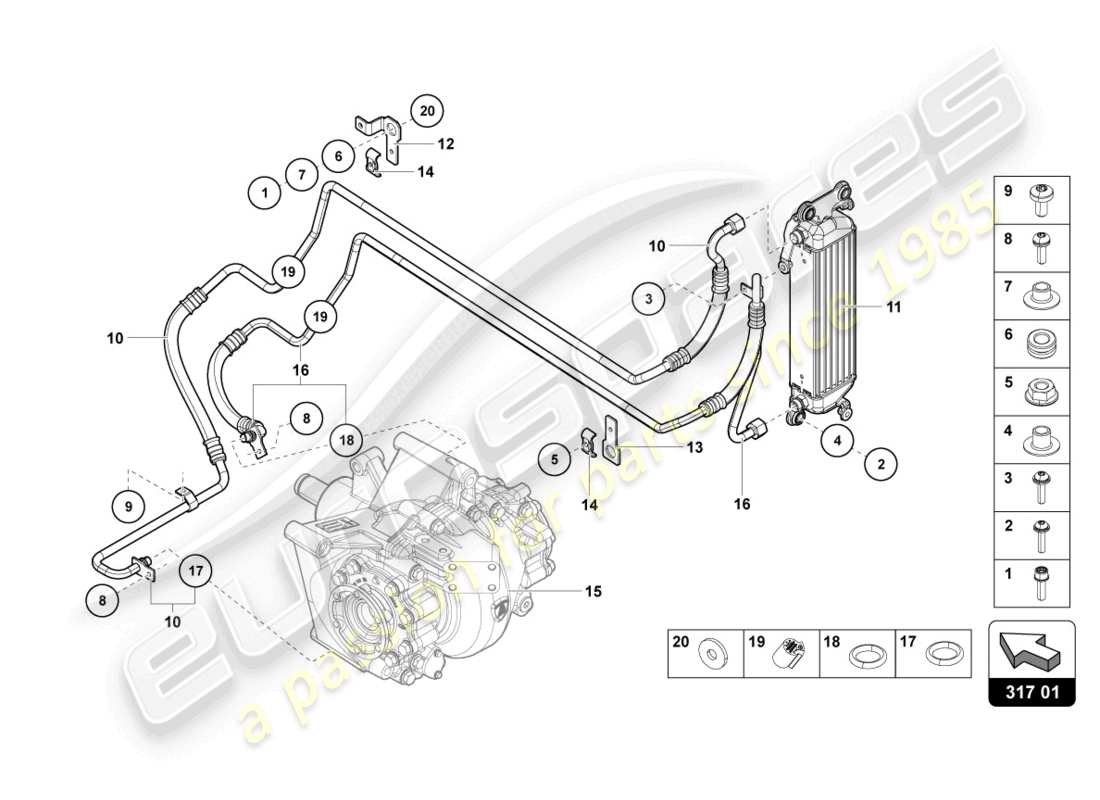 lamborghini sian roadster (2021) oil cooler rear part diagram
