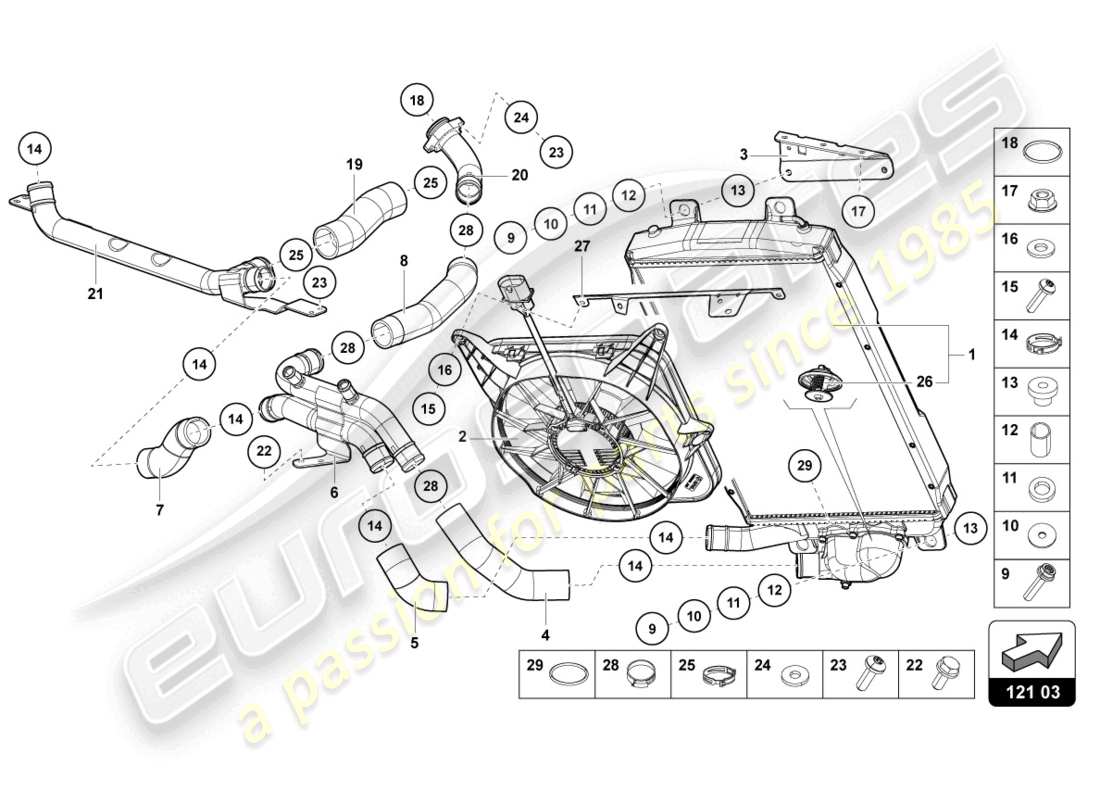 lamborghini sian roadster (2021) cooler for coolant part diagram