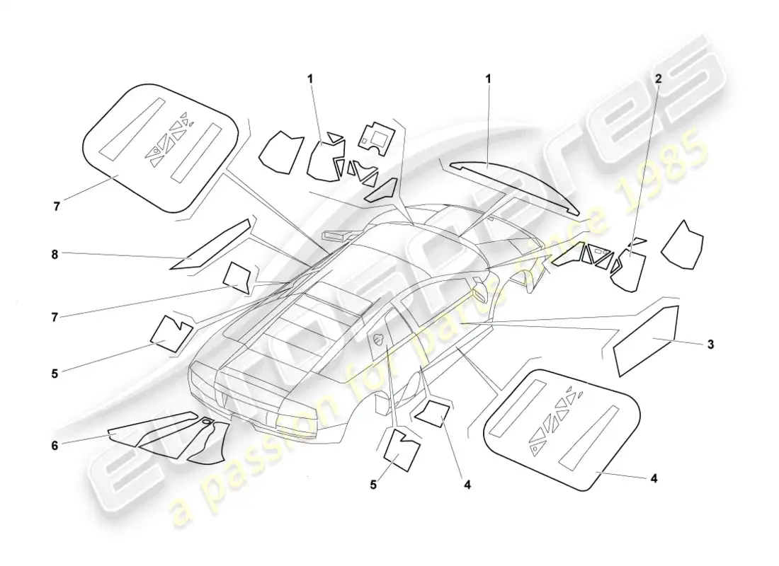 lamborghini murcielago coupe (2003) flame protection lhd parts diagram