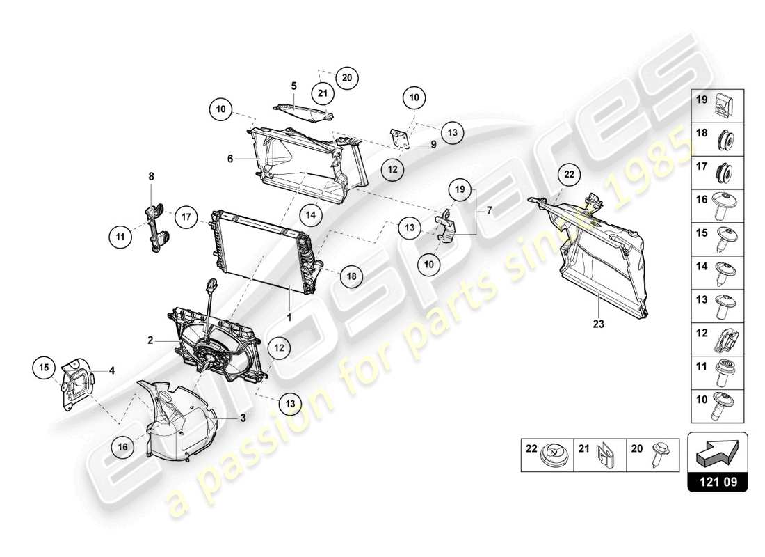 lamborghini 2022 (evo spyder 2wd) cooler for coolant front part diagram