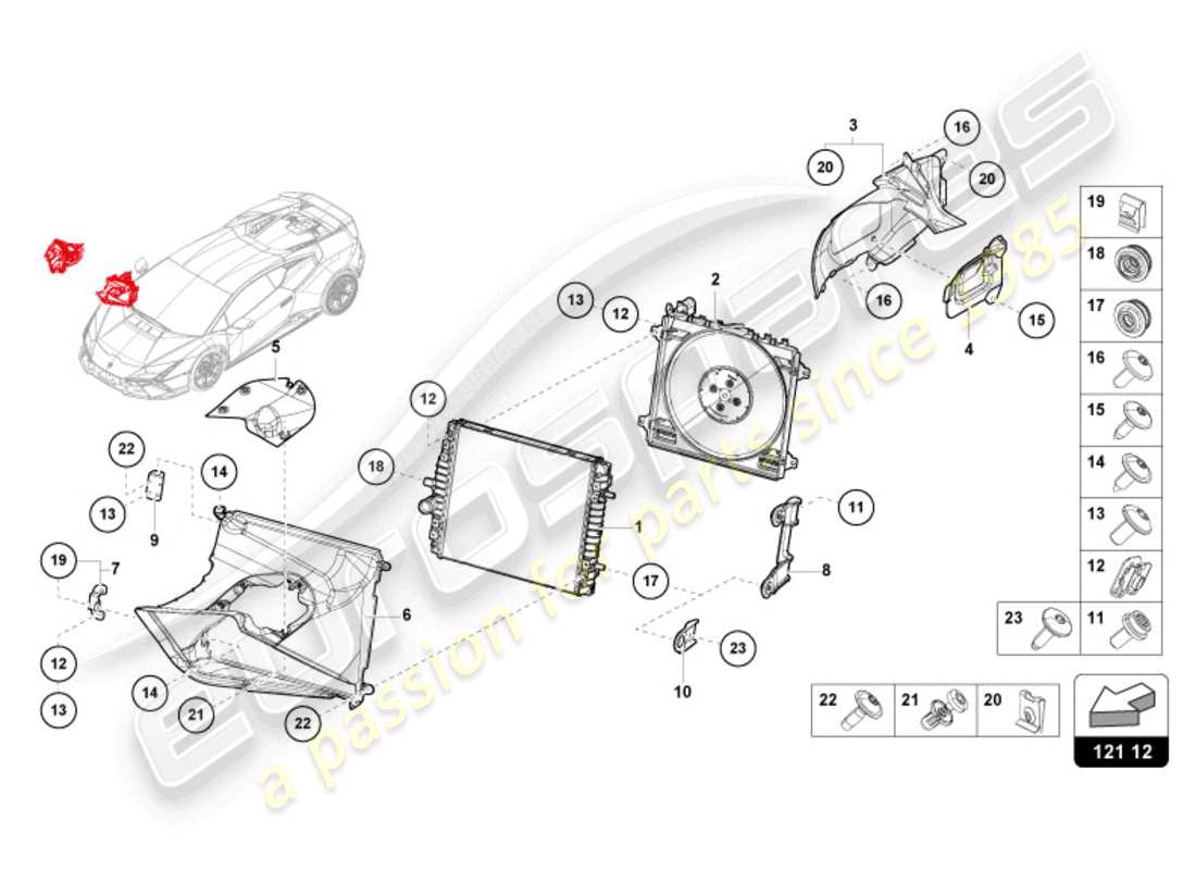 lamborghini tecnica (2023) cooler for coolant part diagram