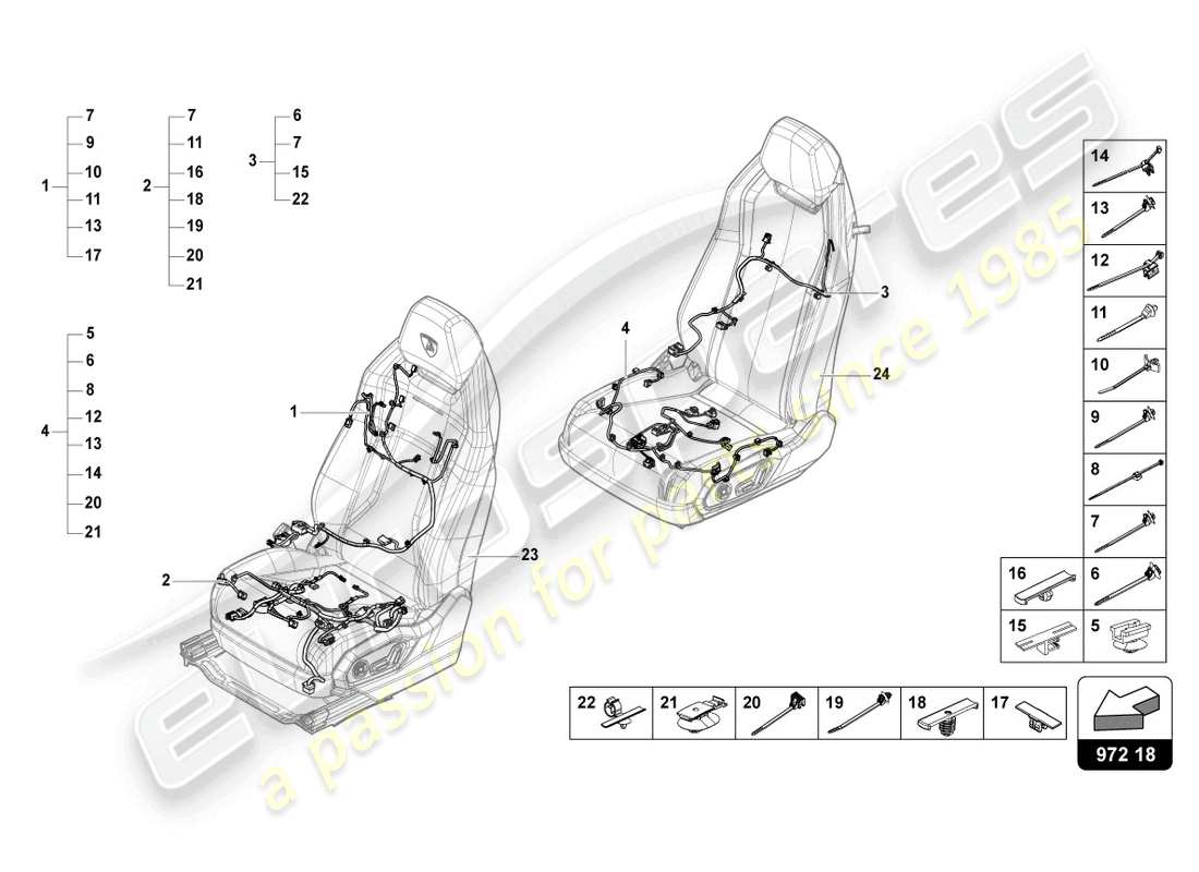 lamborghini urus performante (2023) wiring harness for electrically adjustable seat part diagram