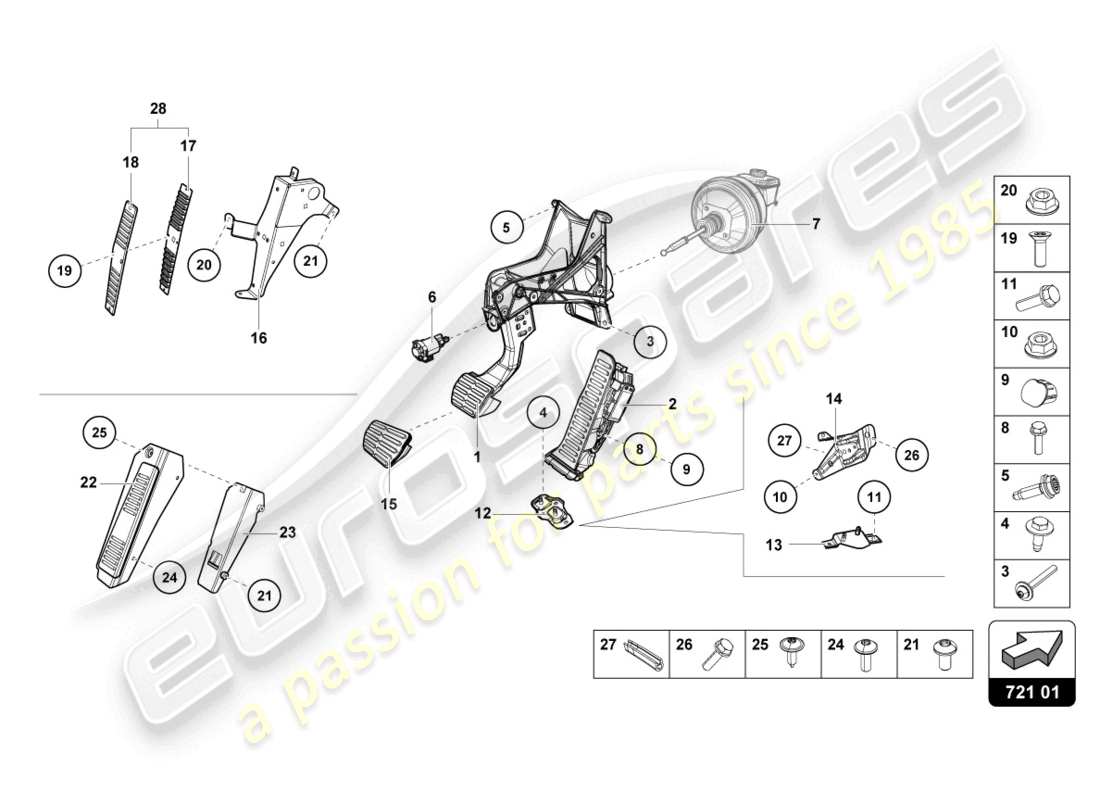 lamborghini evo spyder 2wd (2022) brake and accel. lever mech. part diagram